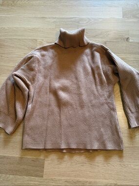 Mango Ribbed Turtleneck Sweater - Camel